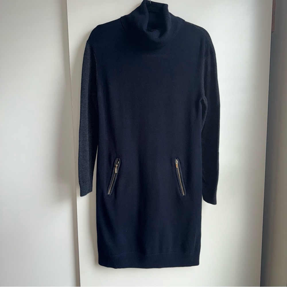 Ann Taylor Colorblock Turtleneck Sweater Dress with Zippers